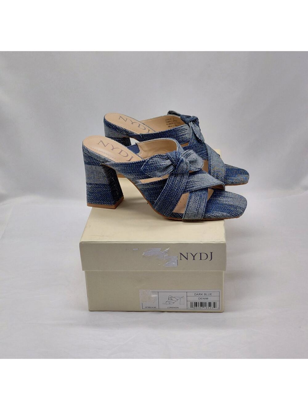 NYDJ Womens Denim Block Heels Sandals Size 6 Blue Mules Shoes Coastal Chic